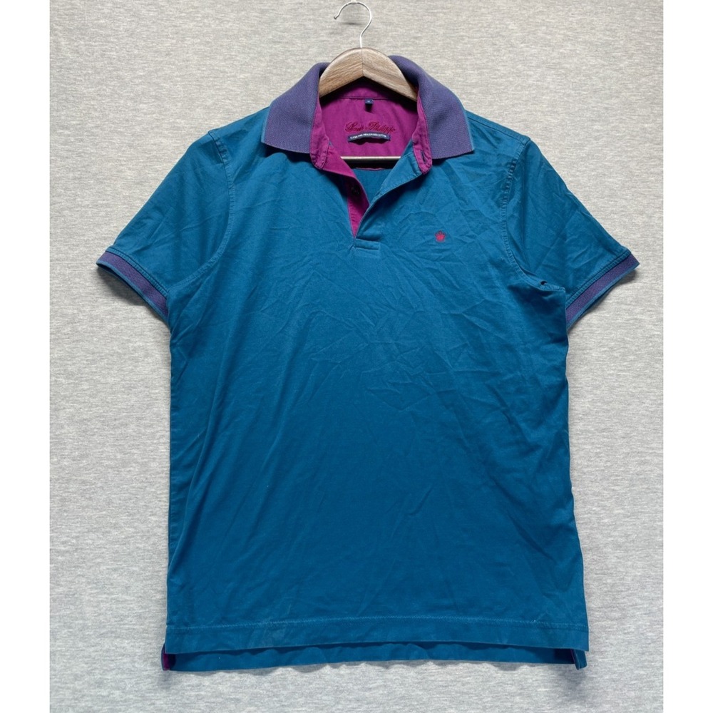 Louis Philippe Super Fine Mercerised Cotton Polo Shirt Men Medium Teal Blue Golf
